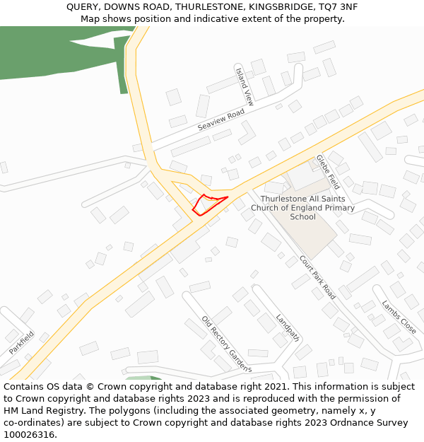 QUERY, DOWNS ROAD, THURLESTONE, KINGSBRIDGE, TQ7 3NF: Location map and indicative extent of plot