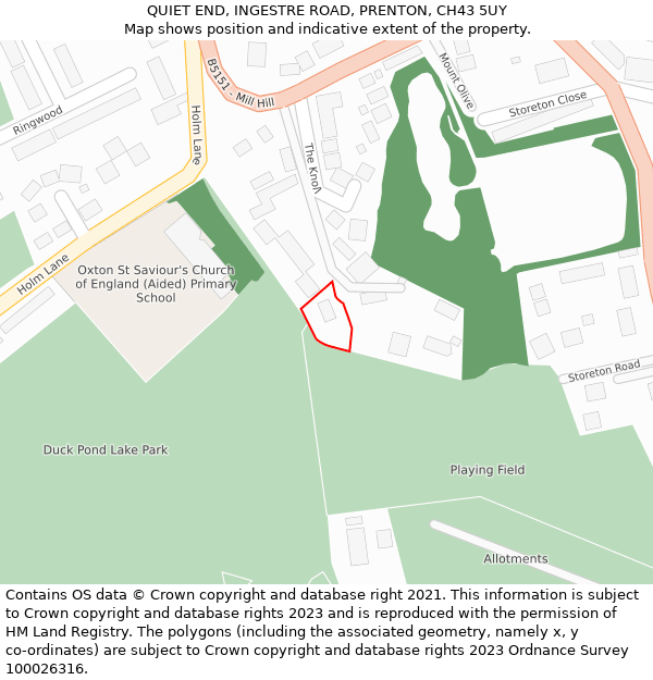 QUIET END, INGESTRE ROAD, PRENTON, CH43 5UY: Location map and indicative extent of plot