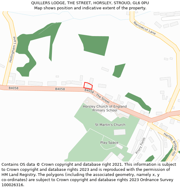 QUILLERS LODGE, THE STREET, HORSLEY, STROUD, GL6 0PU: Location map and indicative extent of plot