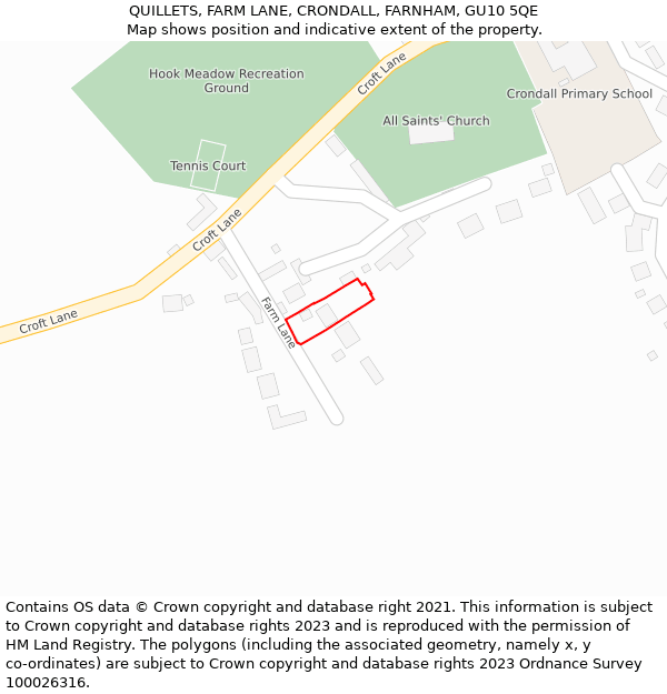 QUILLETS, FARM LANE, CRONDALL, FARNHAM, GU10 5QE: Location map and indicative extent of plot