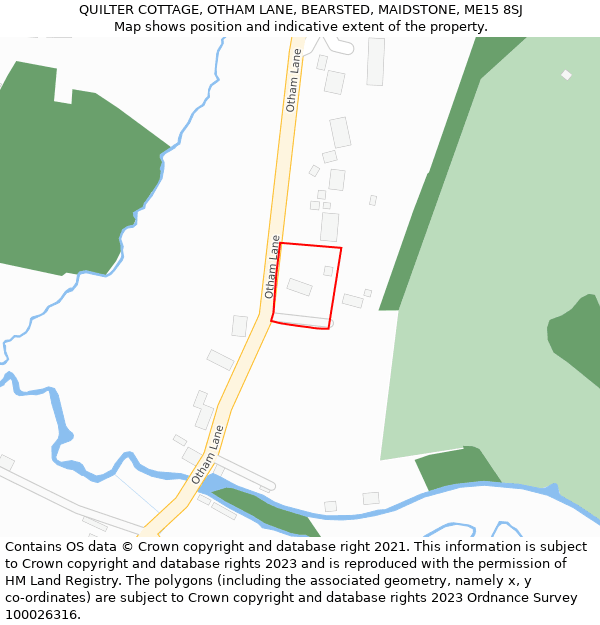 QUILTER COTTAGE, OTHAM LANE, BEARSTED, MAIDSTONE, ME15 8SJ: Location map and indicative extent of plot