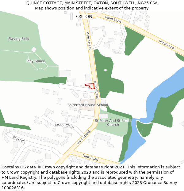QUINCE COTTAGE, MAIN STREET, OXTON, SOUTHWELL, NG25 0SA: Location map and indicative extent of plot