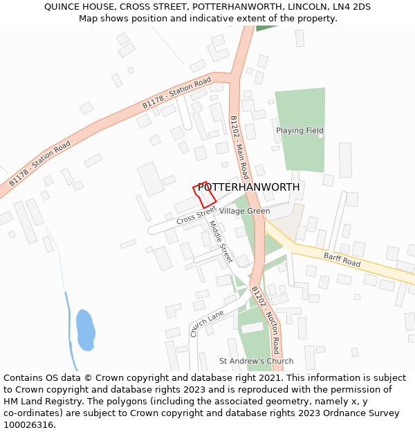 QUINCE HOUSE, CROSS STREET, POTTERHANWORTH, LINCOLN, LN4 2DS: Location map and indicative extent of plot