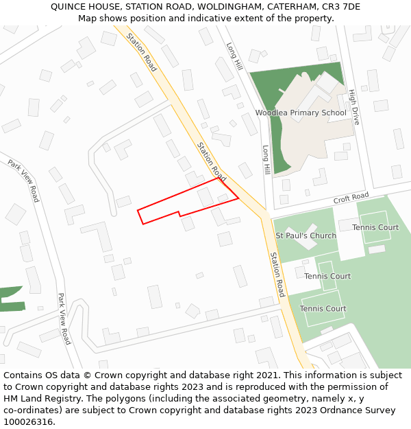 QUINCE HOUSE, STATION ROAD, WOLDINGHAM, CATERHAM, CR3 7DE: Location map and indicative extent of plot