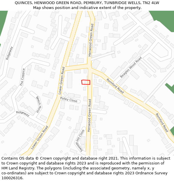 QUINCES, HENWOOD GREEN ROAD, PEMBURY, TUNBRIDGE WELLS, TN2 4LW: Location map and indicative extent of plot