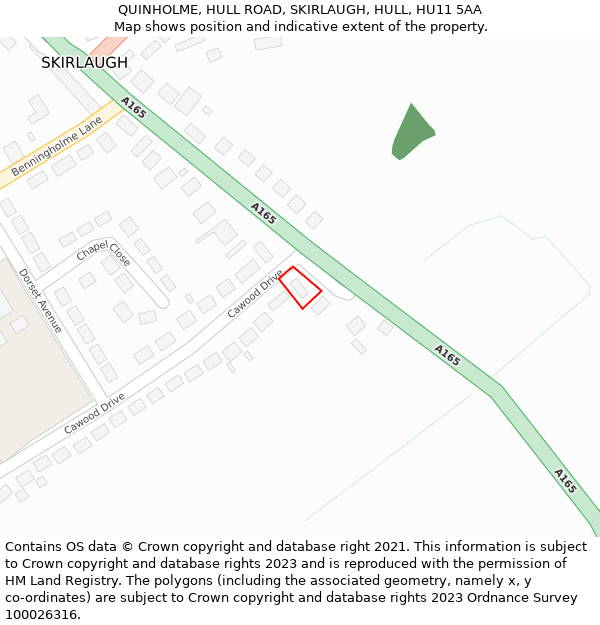 QUINHOLME, HULL ROAD, SKIRLAUGH, HULL, HU11 5AA: Location map and indicative extent of plot