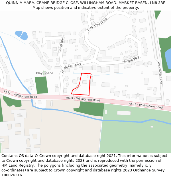 QUINN A MARA, CRANE BRIDGE CLOSE, WILLINGHAM ROAD, MARKET RASEN, LN8 3RE: Location map and indicative extent of plot