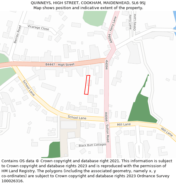 QUINNEYS, HIGH STREET, COOKHAM, MAIDENHEAD, SL6 9SJ: Location map and indicative extent of plot