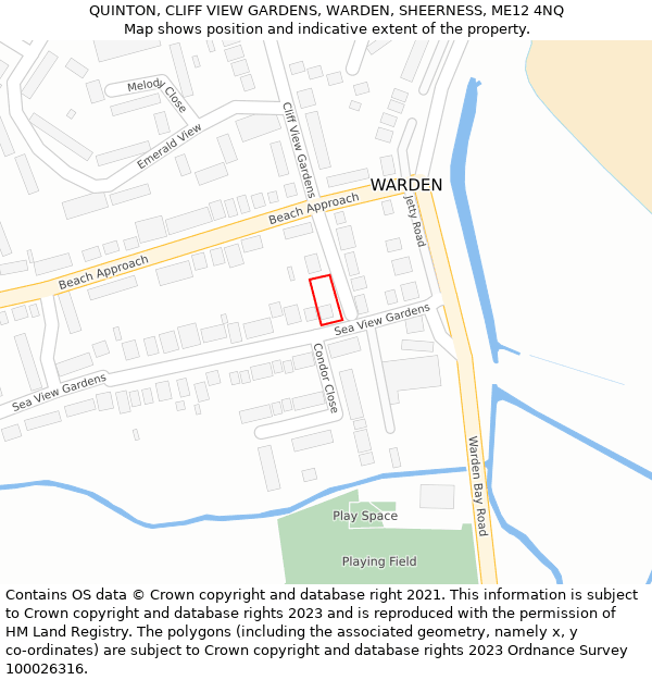 QUINTON, CLIFF VIEW GARDENS, WARDEN, SHEERNESS, ME12 4NQ: Location map and indicative extent of plot