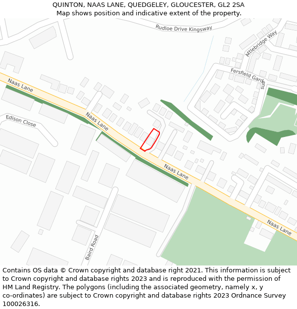 QUINTON, NAAS LANE, QUEDGELEY, GLOUCESTER, GL2 2SA: Location map and indicative extent of plot