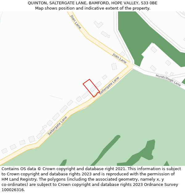 QUINTON, SALTERGATE LANE, BAMFORD, HOPE VALLEY, S33 0BE: Location map and indicative extent of plot