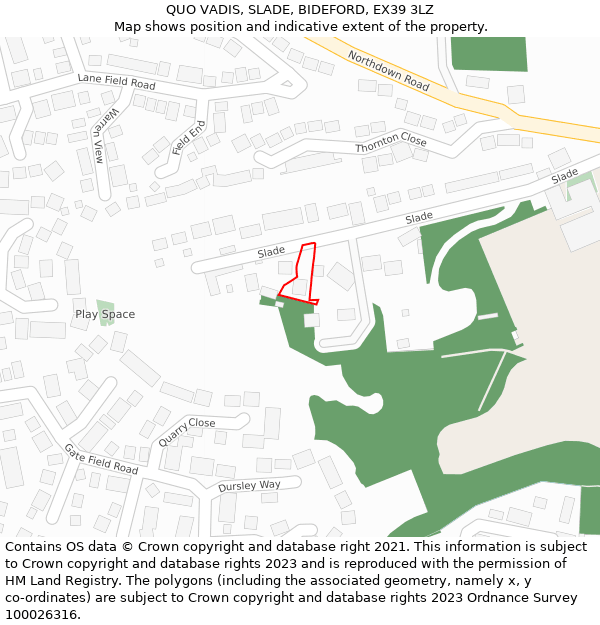 QUO VADIS, SLADE, BIDEFORD, EX39 3LZ: Location map and indicative extent of plot