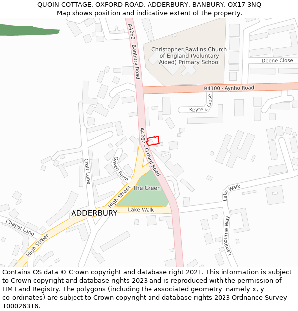 QUOIN COTTAGE, OXFORD ROAD, ADDERBURY, BANBURY, OX17 3NQ: Location map and indicative extent of plot