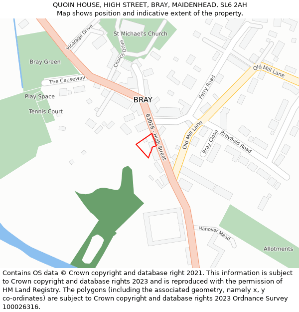 QUOIN HOUSE, HIGH STREET, BRAY, MAIDENHEAD, SL6 2AH: Location map and indicative extent of plot