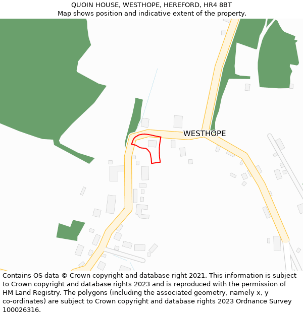 QUOIN HOUSE, WESTHOPE, HEREFORD, HR4 8BT: Location map and indicative extent of plot