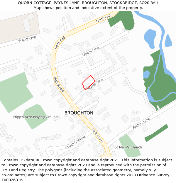 QUORN COTTAGE, PAYNES LANE, BROUGHTON, STOCKBRIDGE, SO20 8AH: Location map and indicative extent of plot