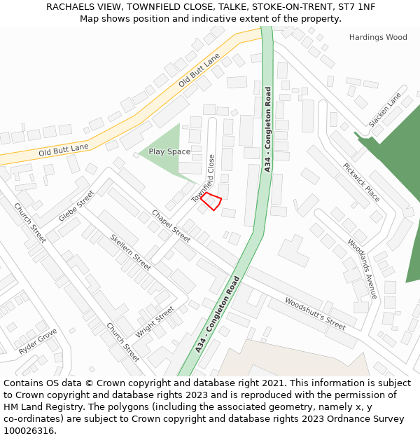 RACHAELS VIEW, TOWNFIELD CLOSE, TALKE, STOKE-ON-TRENT, ST7 1NF: Location map and indicative extent of plot