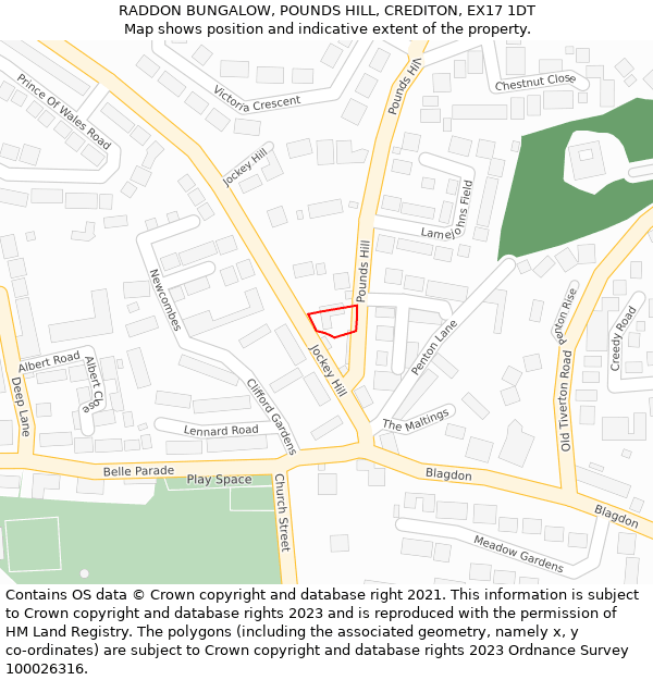 RADDON BUNGALOW, POUNDS HILL, CREDITON, EX17 1DT: Location map and indicative extent of plot