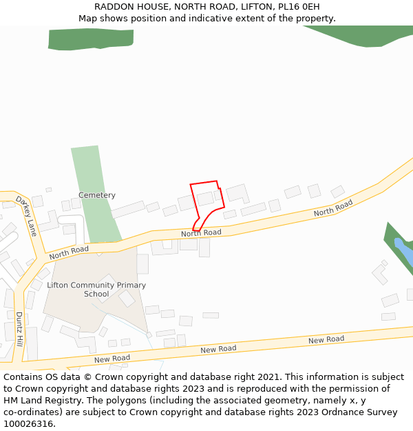 RADDON HOUSE, NORTH ROAD, LIFTON, PL16 0EH: Location map and indicative extent of plot