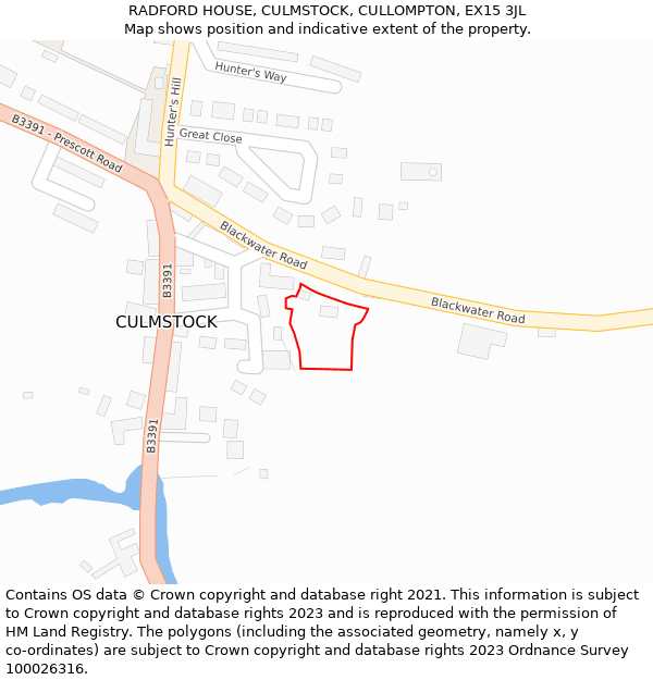RADFORD HOUSE, CULMSTOCK, CULLOMPTON, EX15 3JL: Location map and indicative extent of plot