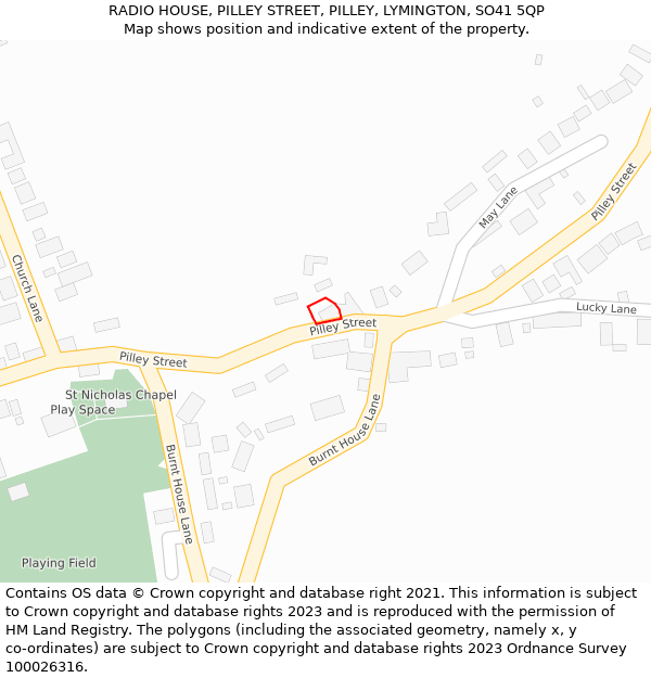 RADIO HOUSE, PILLEY STREET, PILLEY, LYMINGTON, SO41 5QP: Location map and indicative extent of plot