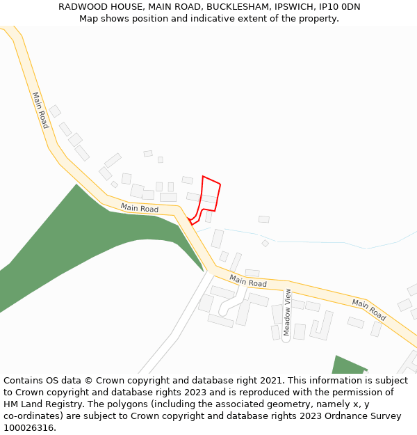 RADWOOD HOUSE, MAIN ROAD, BUCKLESHAM, IPSWICH, IP10 0DN: Location map and indicative extent of plot