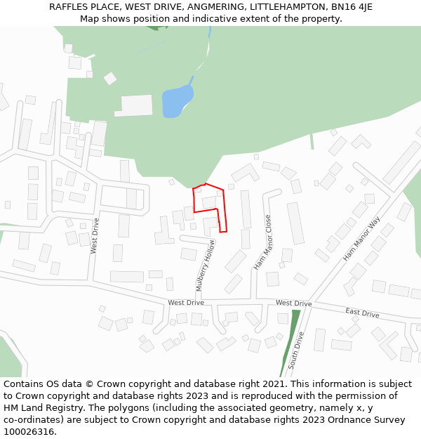 RAFFLES PLACE, WEST DRIVE, ANGMERING, LITTLEHAMPTON, BN16 4JE: Location map and indicative extent of plot