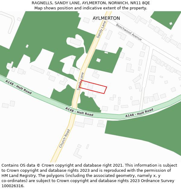 RAGNELLS, SANDY LANE, AYLMERTON, NORWICH, NR11 8QE: Location map and indicative extent of plot