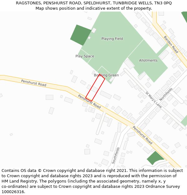 RAGSTONES, PENSHURST ROAD, SPELDHURST, TUNBRIDGE WELLS, TN3 0PQ: Location map and indicative extent of plot
