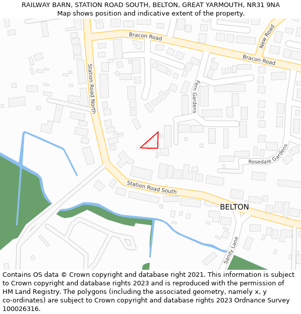 RAILWAY BARN, STATION ROAD SOUTH, BELTON, GREAT YARMOUTH, NR31 9NA: Location map and indicative extent of plot