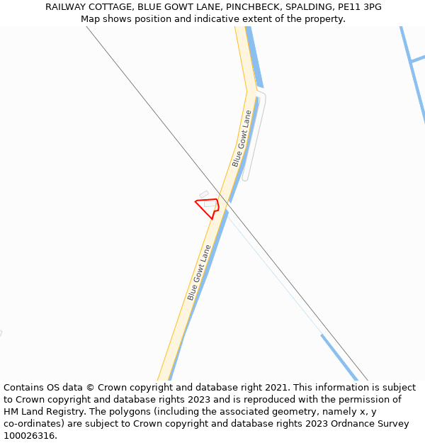 RAILWAY COTTAGE, BLUE GOWT LANE, PINCHBECK, SPALDING, PE11 3PG: Location map and indicative extent of plot
