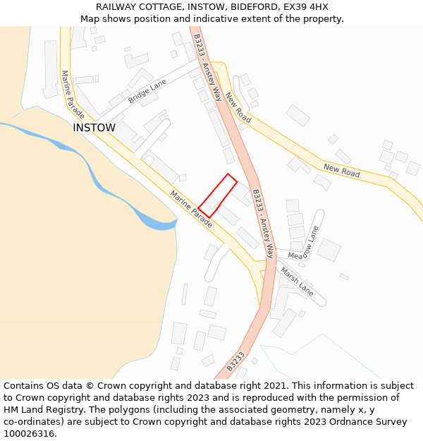 RAILWAY COTTAGE, INSTOW, BIDEFORD, EX39 4HX: Location map and indicative extent of plot