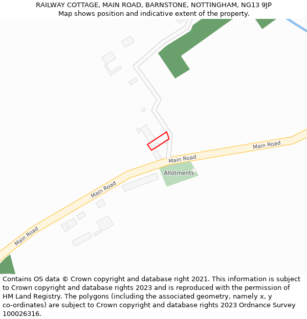 RAILWAY COTTAGE, MAIN ROAD, BARNSTONE, NOTTINGHAM, NG13 9JP: Location map and indicative extent of plot