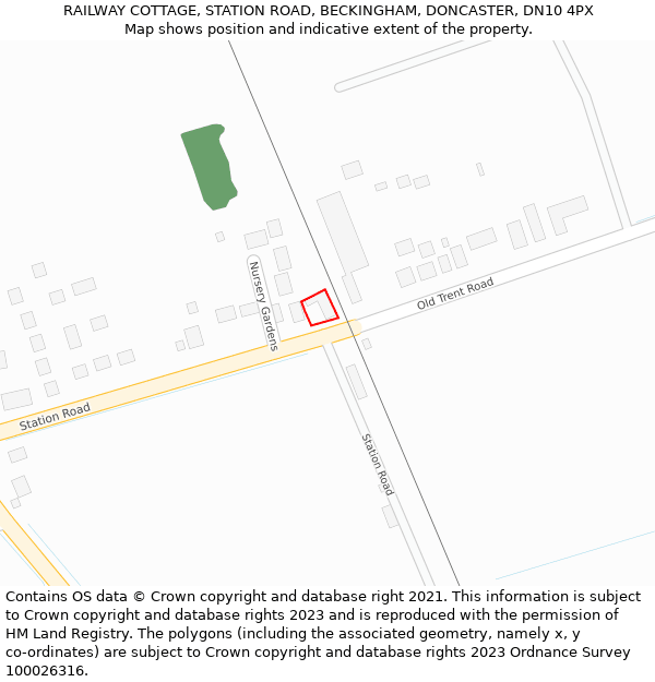 RAILWAY COTTAGE, STATION ROAD, BECKINGHAM, DONCASTER, DN10 4PX: Location map and indicative extent of plot