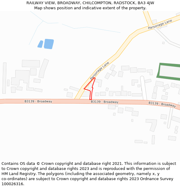 RAILWAY VIEW, BROADWAY, CHILCOMPTON, RADSTOCK, BA3 4JW: Location map and indicative extent of plot