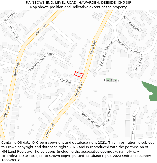 RAINBOWS END, LEVEL ROAD, HAWARDEN, DEESIDE, CH5 3JR: Location map and indicative extent of plot