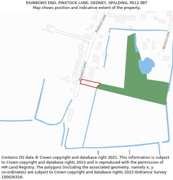 RAINBOWS END, PINSTOCK LANE, GEDNEY, SPALDING, PE12 0BT: Location map and indicative extent of plot