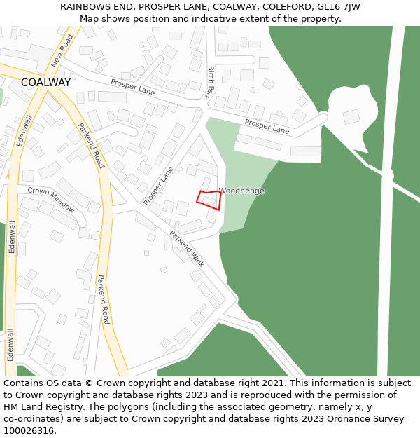 RAINBOWS END, PROSPER LANE, COALWAY, COLEFORD, GL16 7JW: Location map and indicative extent of plot