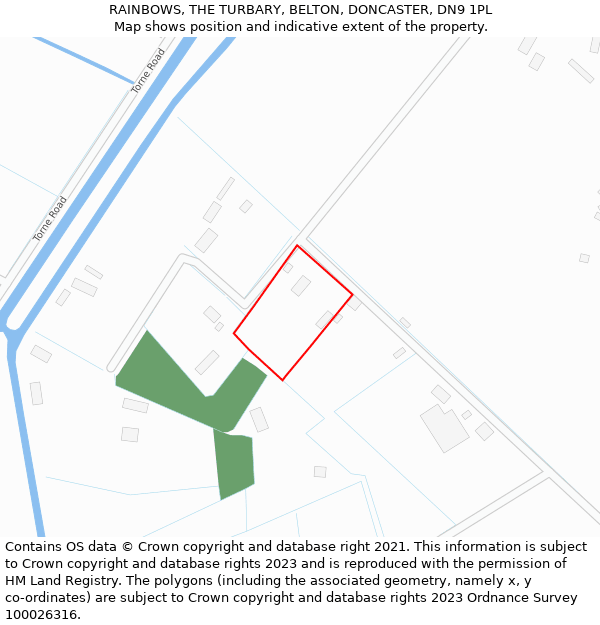 RAINBOWS, THE TURBARY, BELTON, DONCASTER, DN9 1PL: Location map and indicative extent of plot