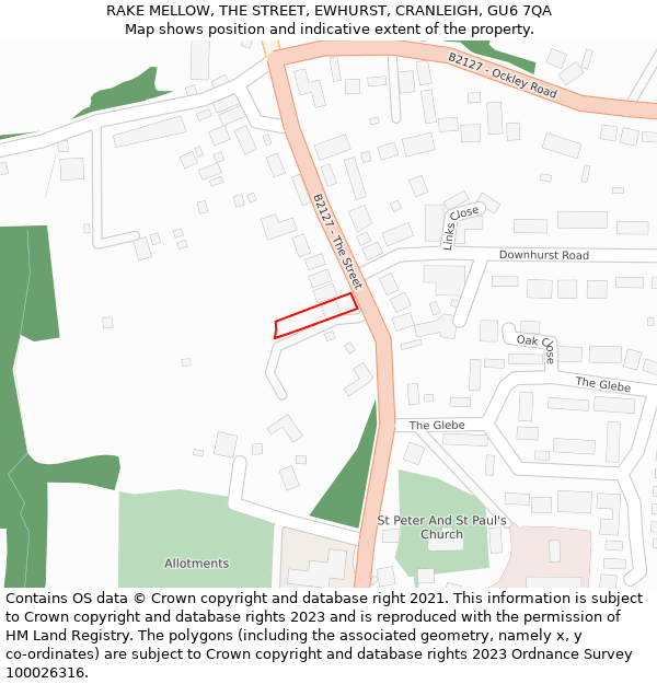 RAKE MELLOW, THE STREET, EWHURST, CRANLEIGH, GU6 7QA: Location map and indicative extent of plot