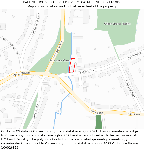 RALEIGH HOUSE, RALEIGH DRIVE, CLAYGATE, ESHER, KT10 9DE: Location map and indicative extent of plot