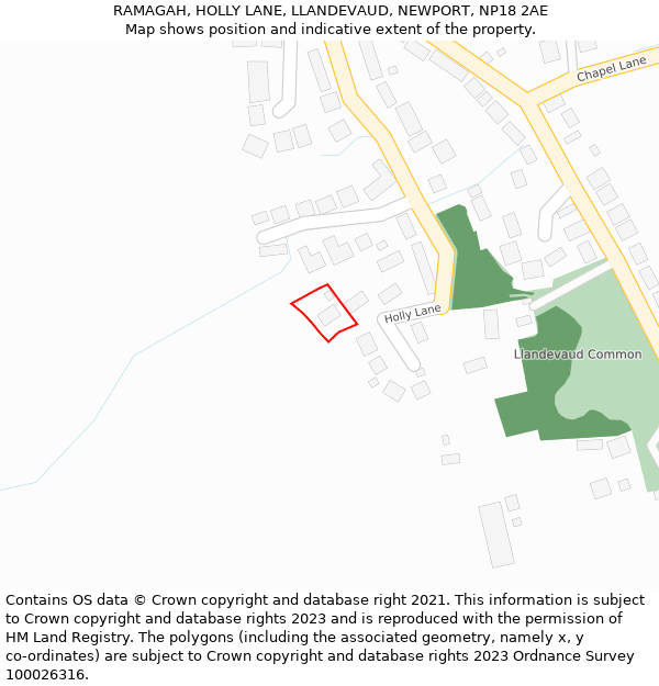 RAMAGAH, HOLLY LANE, LLANDEVAUD, NEWPORT, NP18 2AE: Location map and indicative extent of plot