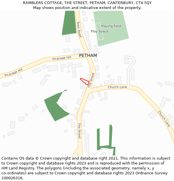RAMBLERS COTTAGE, THE STREET, PETHAM, CANTERBURY, CT4 5QY: Location map and indicative extent of plot