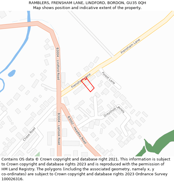 RAMBLERS, FRENSHAM LANE, LINDFORD, BORDON, GU35 0QH: Location map and indicative extent of plot