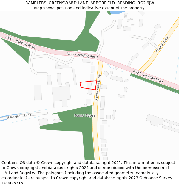 RAMBLERS, GREENSWARD LANE, ARBORFIELD, READING, RG2 9JW: Location map and indicative extent of plot