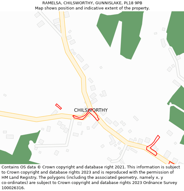 RAMELSA, CHILSWORTHY, GUNNISLAKE, PL18 9PB: Location map and indicative extent of plot