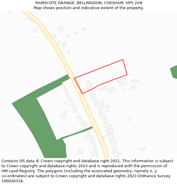 RAMSCOTE GRANGE, BELLINGDON, CHESHAM, HP5 2XN: Location map and indicative extent of plot