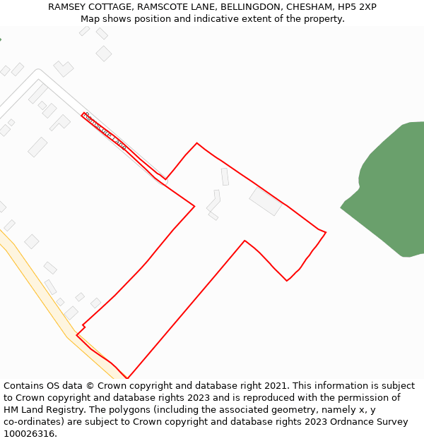 RAMSEY COTTAGE, RAMSCOTE LANE, BELLINGDON, CHESHAM, HP5 2XP: Location map and indicative extent of plot