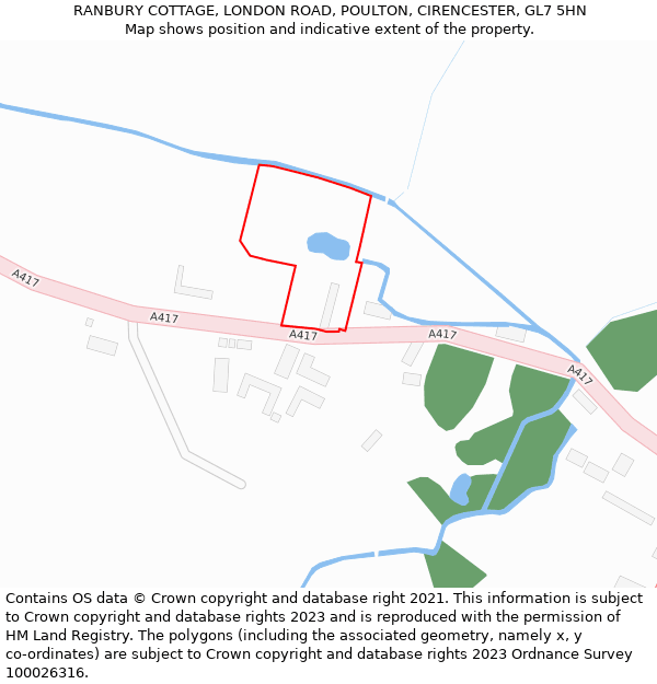 RANBURY COTTAGE, LONDON ROAD, POULTON, CIRENCESTER, GL7 5HN: Location map and indicative extent of plot