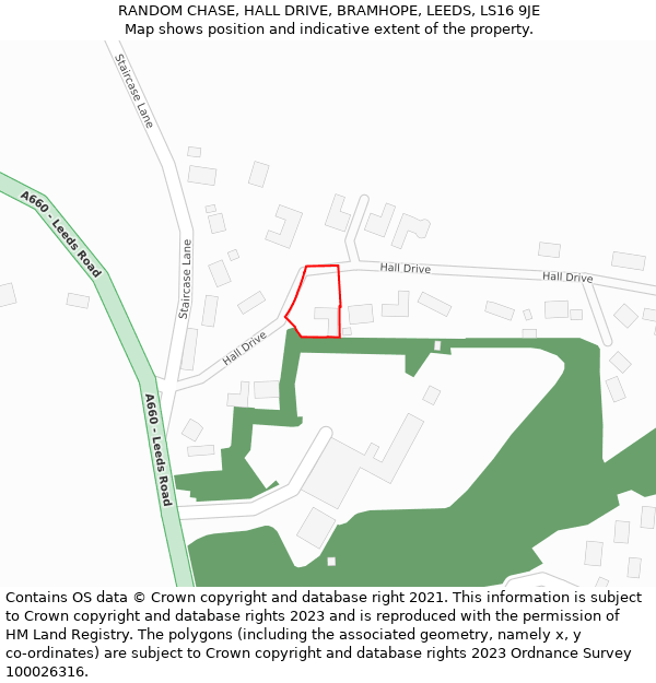 RANDOM CHASE, HALL DRIVE, BRAMHOPE, LEEDS, LS16 9JE: Location map and indicative extent of plot